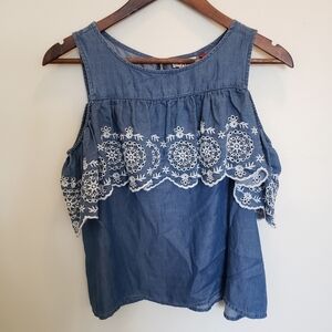 Adorable Embroidered Laser Cut Ruffled Tank Top